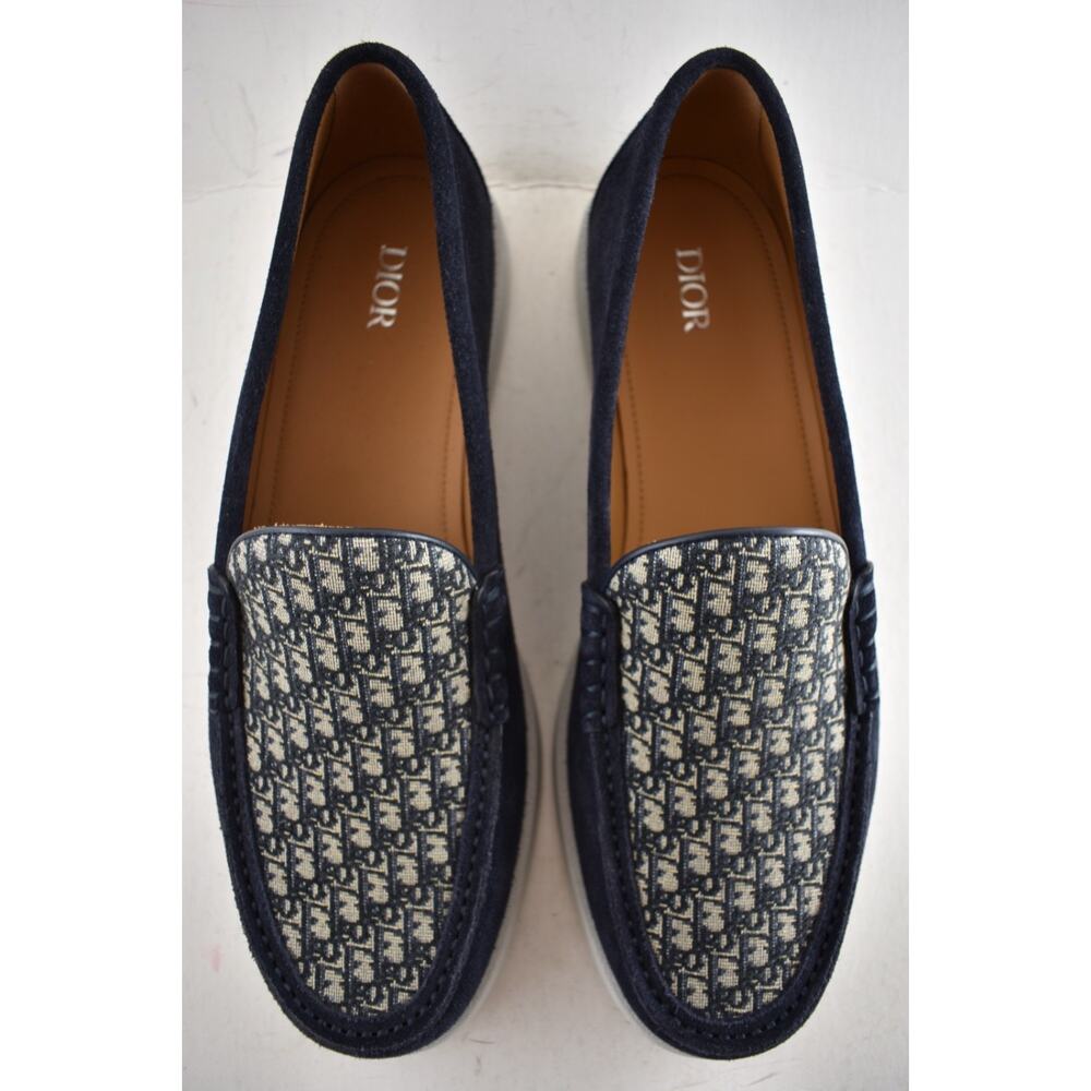 Dior Men Granville Navy Blue Suede Beige Black Oblique Logo Slip On Loafer 44 11 - Picture 12 of 16